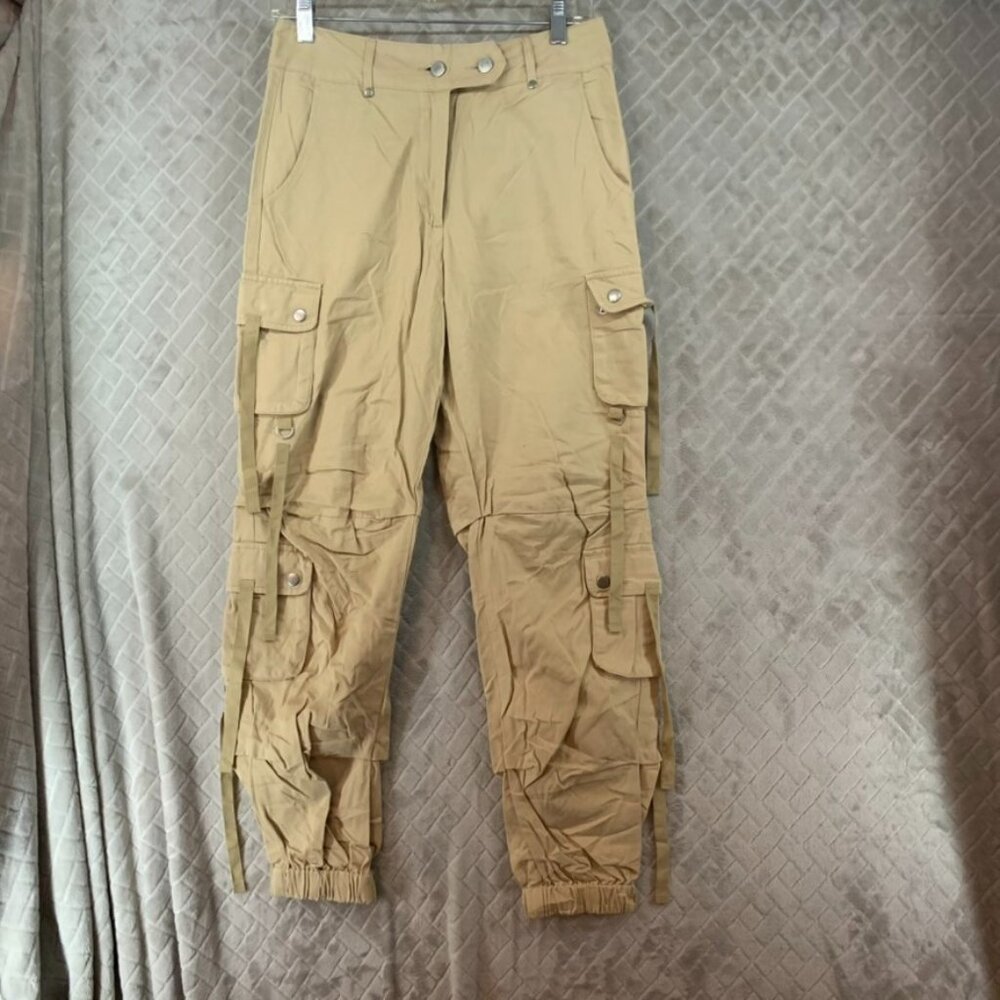 Forever 21 Pants Womens S Tan Beige Jogger Cargo Pockets High Rise 100% Cotton